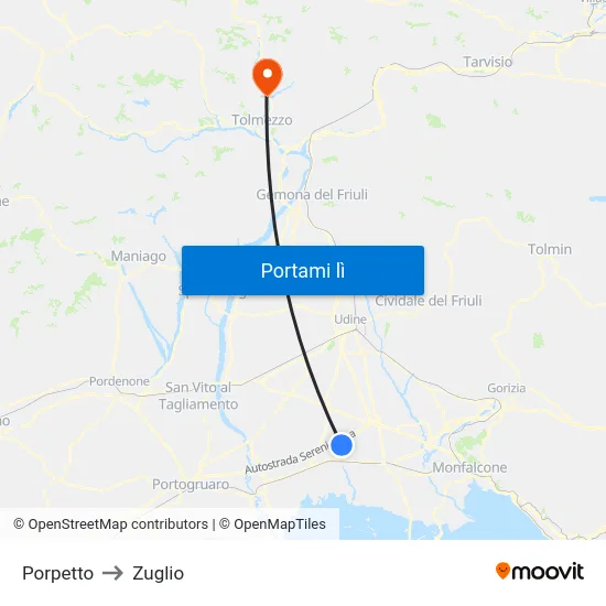 Porpetto to Zuglio map