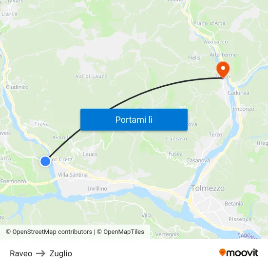Raveo to Zuglio map