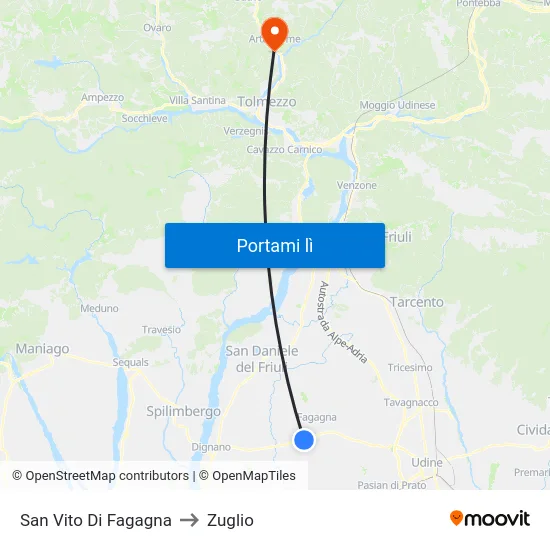 San Vito Di Fagagna to Zuglio map
