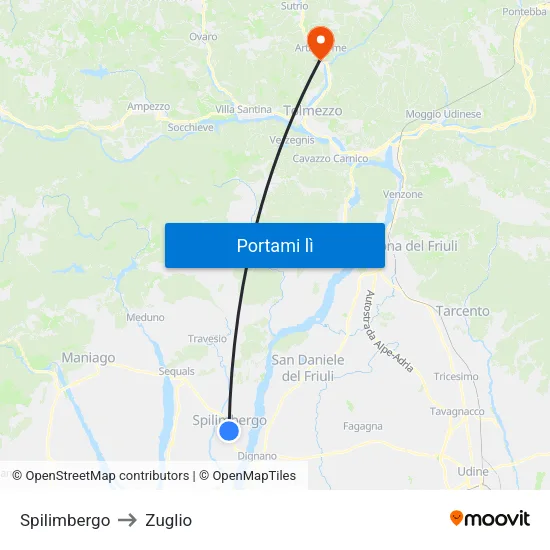 Spilimbergo to Zuglio map