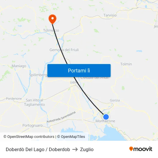 Doberdò Del Lago / Doberdob to Zuglio map