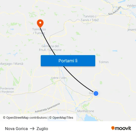 Nova Gorica to Zuglio map