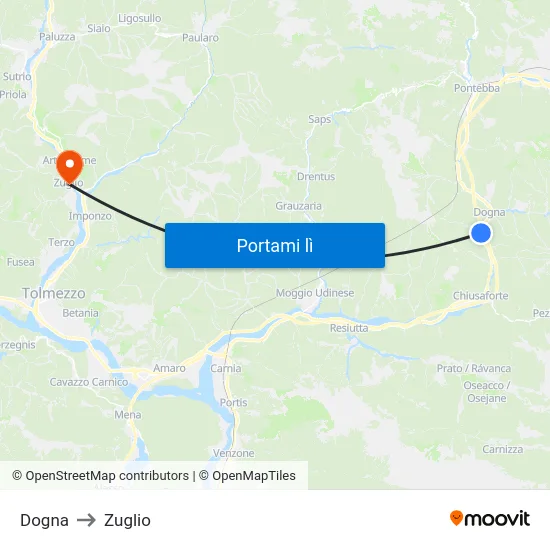 Dogna to Zuglio map