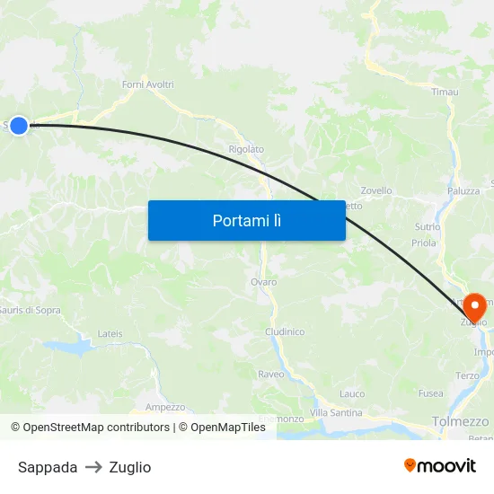 Sappada to Zuglio map