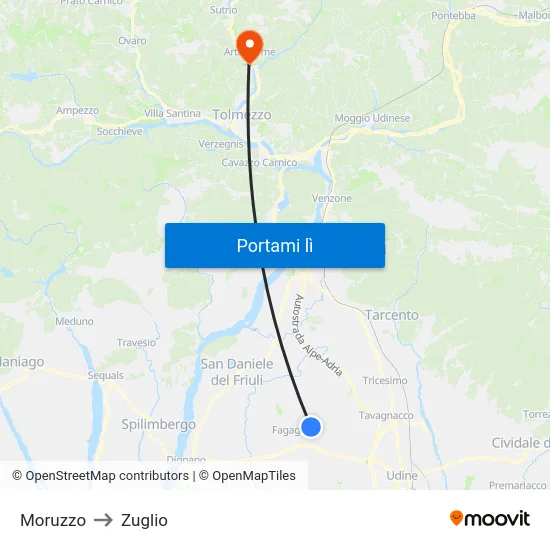 Moruzzo to Zuglio map
