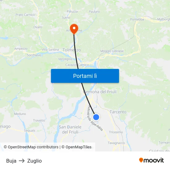 Buja to Zuglio map