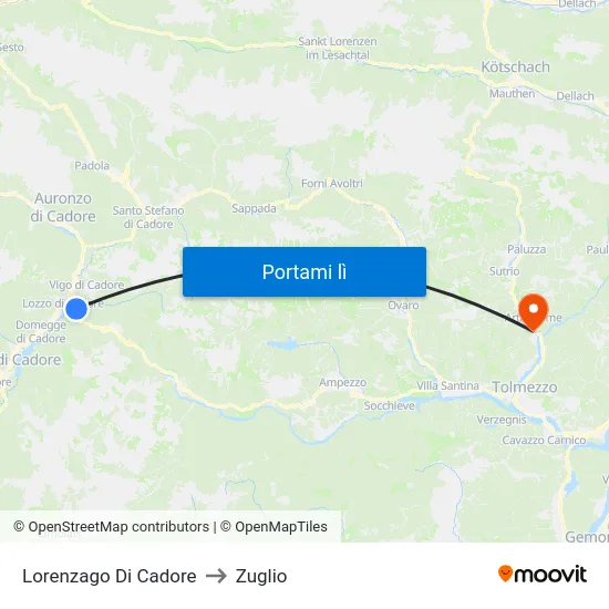 Lorenzago Di Cadore to Zuglio map