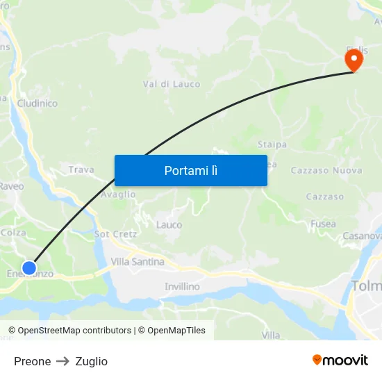 Preone to Zuglio map