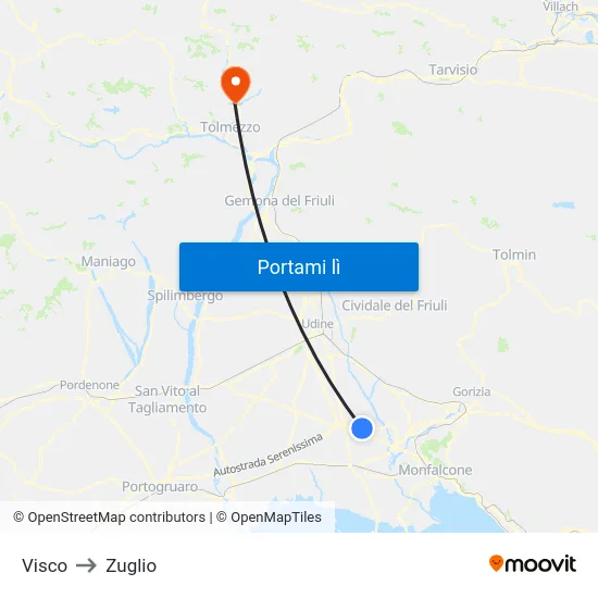 Visco to Zuglio map