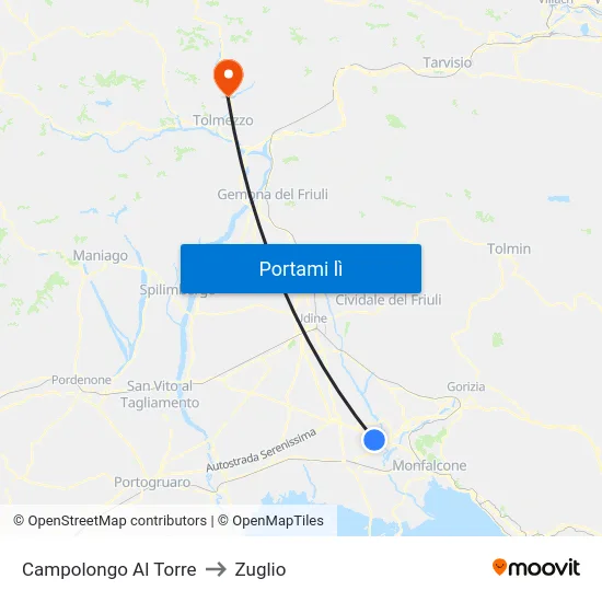 Campolongo Al Torre to Zuglio map