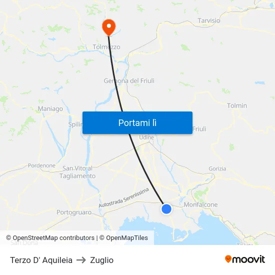 Terzo D' Aquileia to Zuglio map