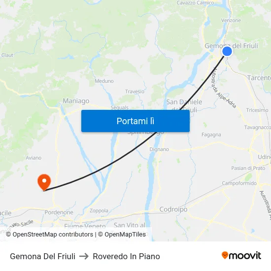Gemona Del Friuli to Roveredo In Piano map