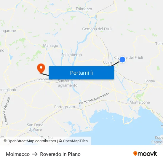 Moimacco to Roveredo In Piano map