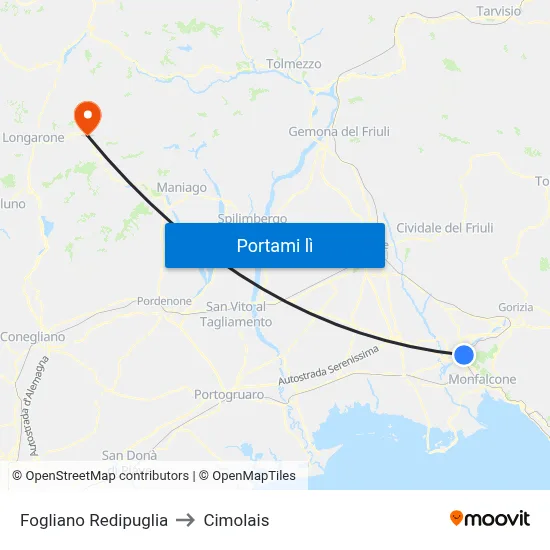 Fogliano Redipuglia to Cimolais map
