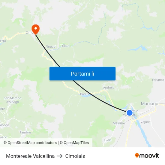 Montereale Valcellina to Cimolais map