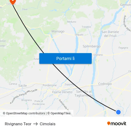 Rivignano Teor to Cimolais map