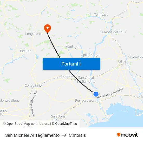 San Michele Al Tagliamento to Cimolais map