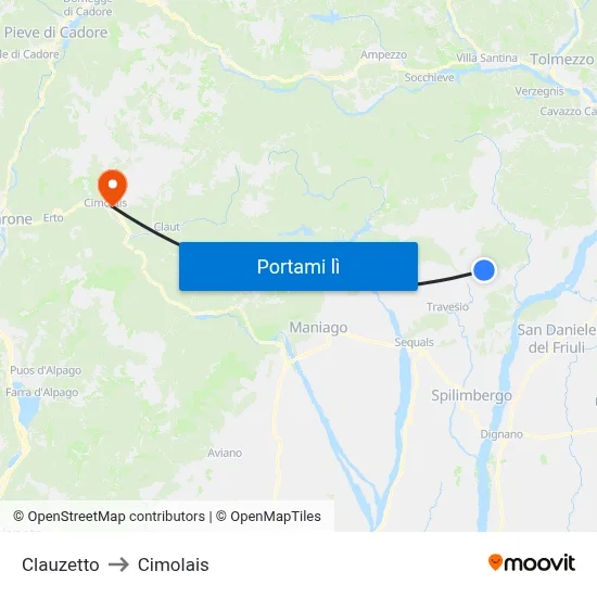 Clauzetto to Cimolais map
