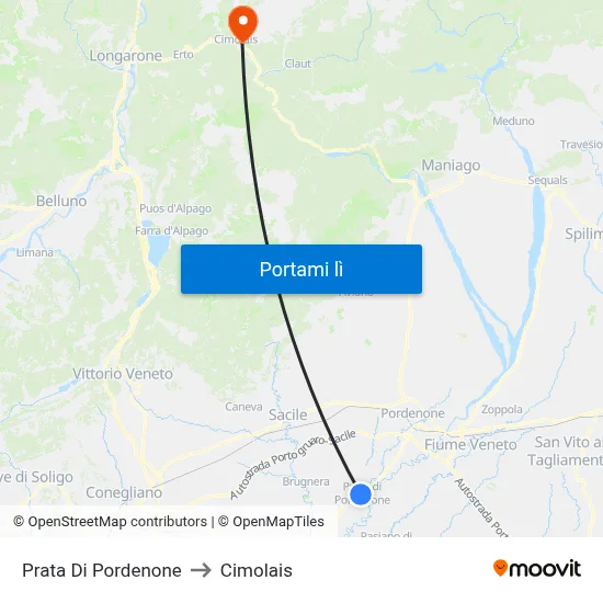 Prata Di Pordenone to Cimolais map