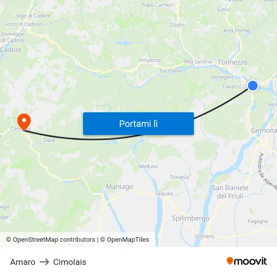 Amaro to Cimolais map