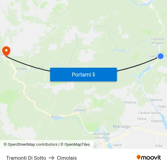 Tramonti Di Sotto to Cimolais map
