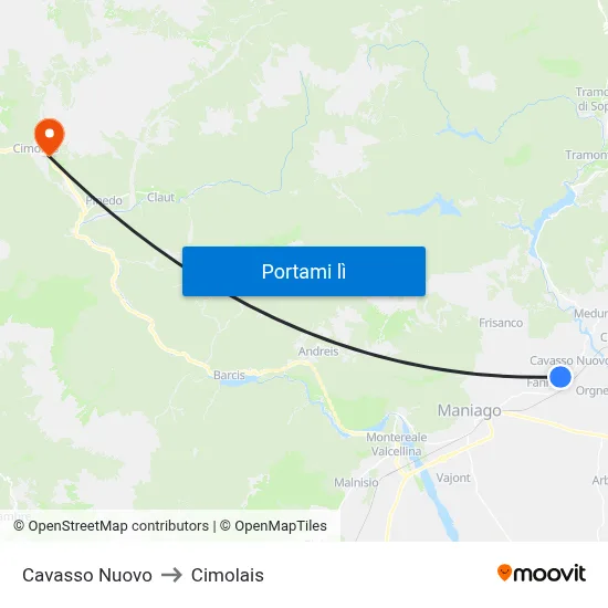 Cavasso Nuovo to Cimolais map