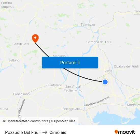 Pozzuolo Del Friuli to Cimolais map