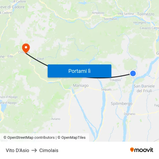 Vito D'Asio to Cimolais map