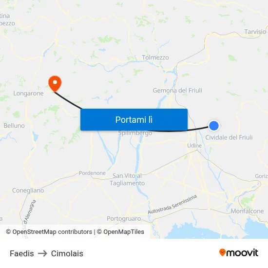 Faedis to Cimolais map
