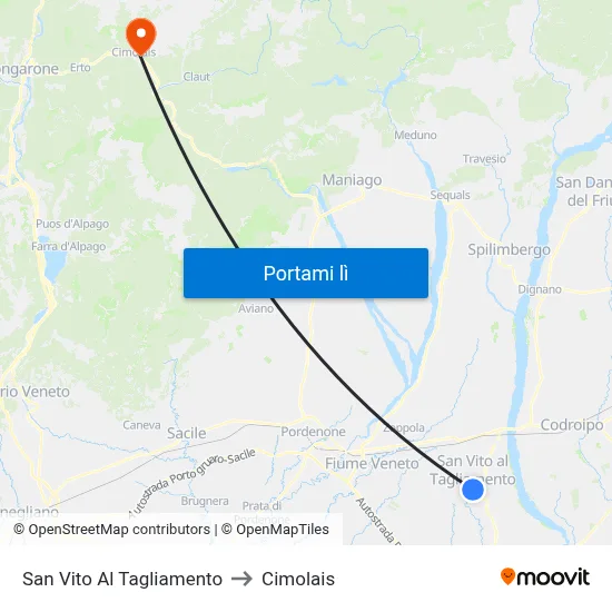 San Vito Al Tagliamento to Cimolais map