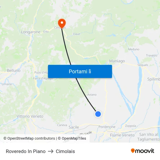 Roveredo In Piano to Cimolais map
