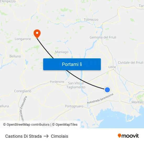 Castions Di Strada to Cimolais map