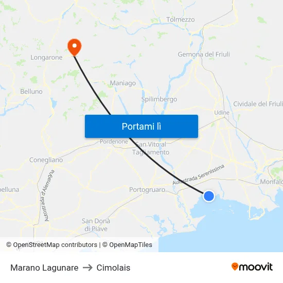 Marano Lagunare to Cimolais map