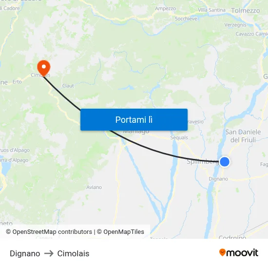 Dignano to Cimolais map