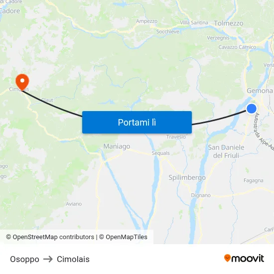 Osoppo to Cimolais map