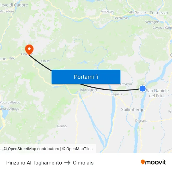 Pinzano Al Tagliamento to Cimolais map
