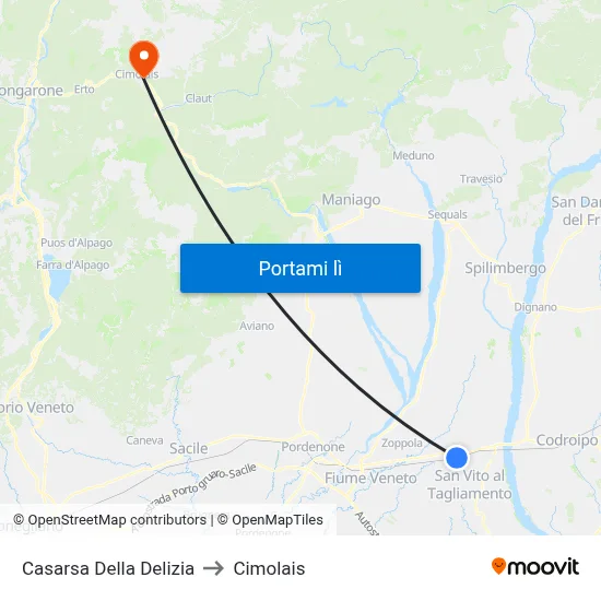 Casarsa Della Delizia to Cimolais map
