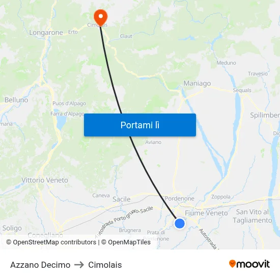 Azzano Decimo to Cimolais map