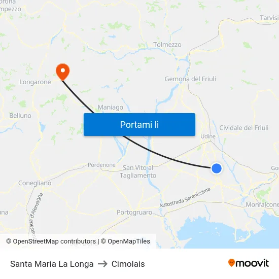 Santa Maria La Longa to Cimolais map