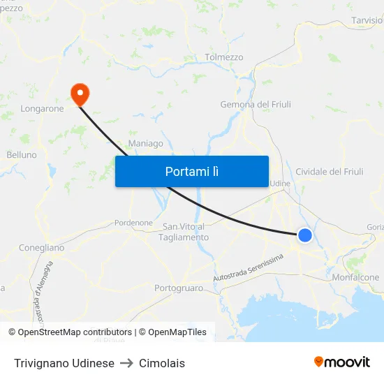 Trivignano Udinese to Cimolais map