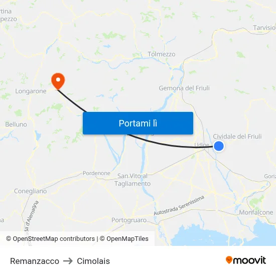 Remanzacco to Cimolais map