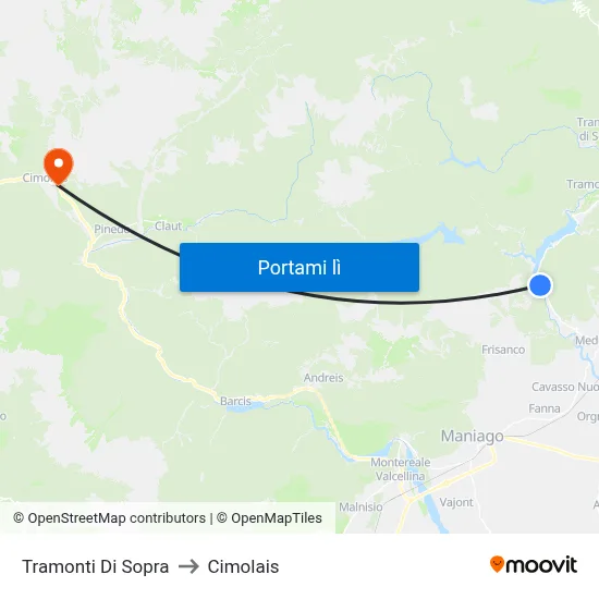 Tramonti Di Sopra to Cimolais map