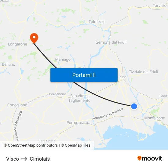Visco to Cimolais map