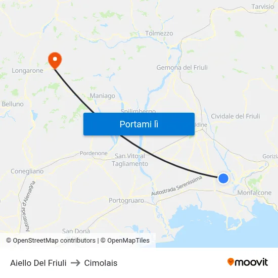 Aiello Del Friuli to Cimolais map