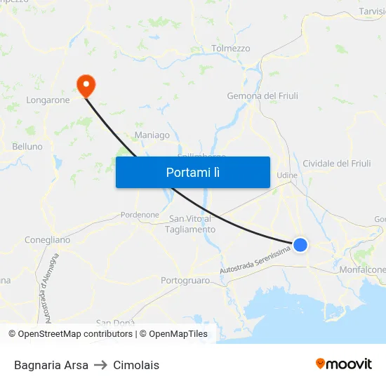 Bagnaria Arsa to Cimolais map