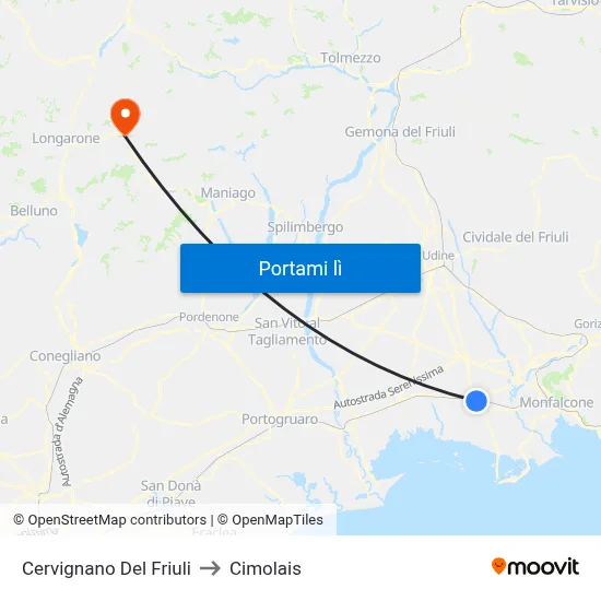 Cervignano Del Friuli to Cimolais map