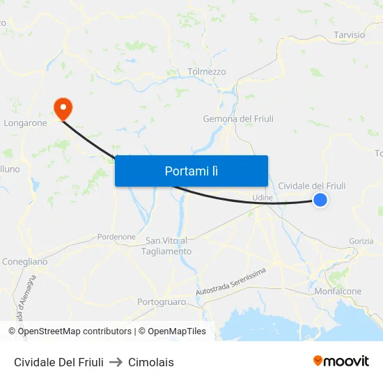 Cividale Del Friuli to Cimolais map