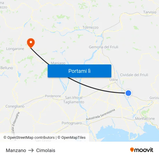 Manzano to Cimolais map