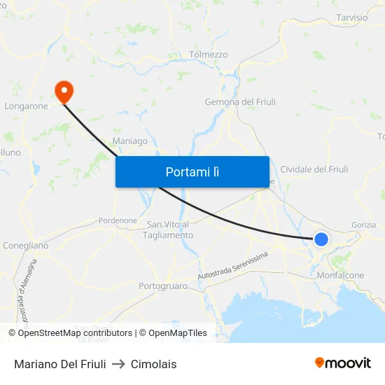 Mariano Del Friuli to Cimolais map