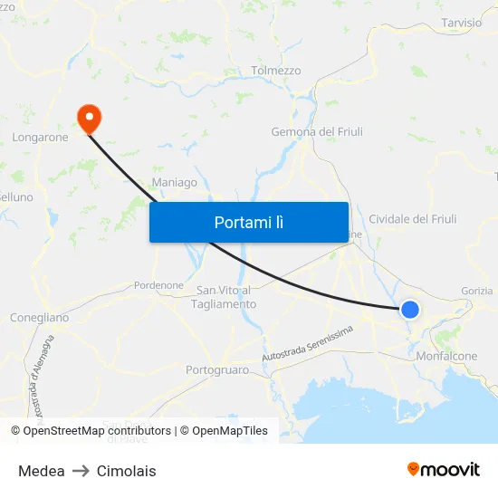 Medea to Cimolais map